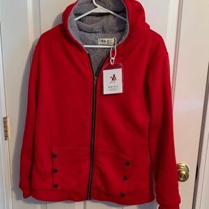 Women's Red Hooded Gray fleece linedJacket